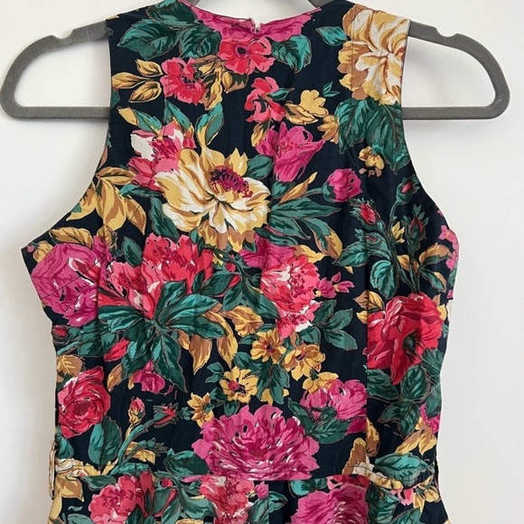 Vintage 90s Floral Button Front Dress Starina Medium Black Fit Flare Cottagecore - Picture 7 of 11